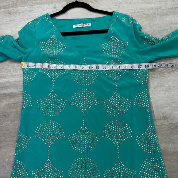 Trina Turk 181006 Womens Glitterati Studded Silk Shift Dress Teal Size 2 - Picture 7 of 11